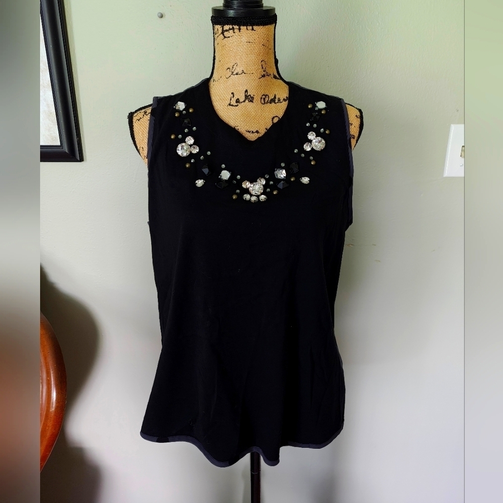 Disney Store Black Knit Rhinestones Mickey Blouse Sheer Back